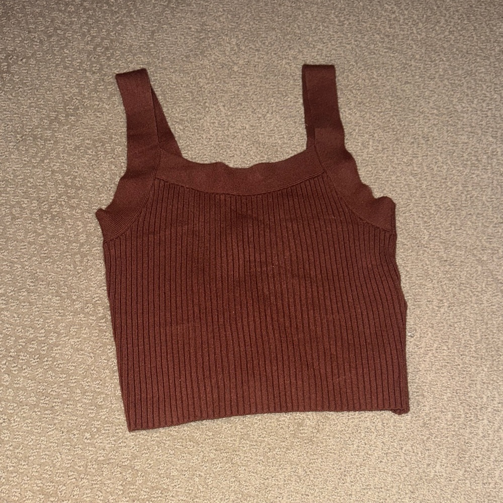 Ribbed Square-Neck Crop Tank Top